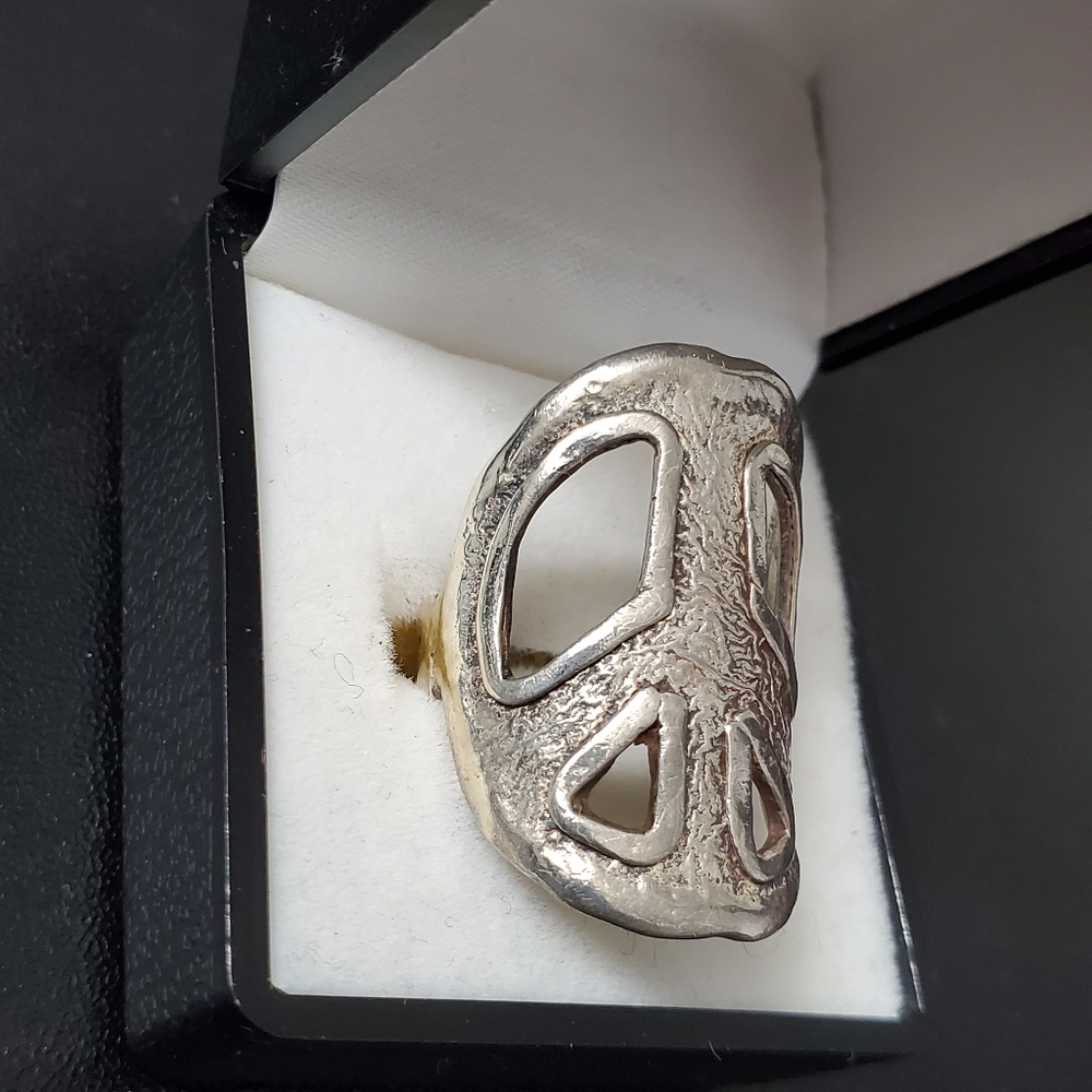 Sterling Silver 925 Abstract Peace Sign Ring / Authentic Vintage - Picture 9 of 9